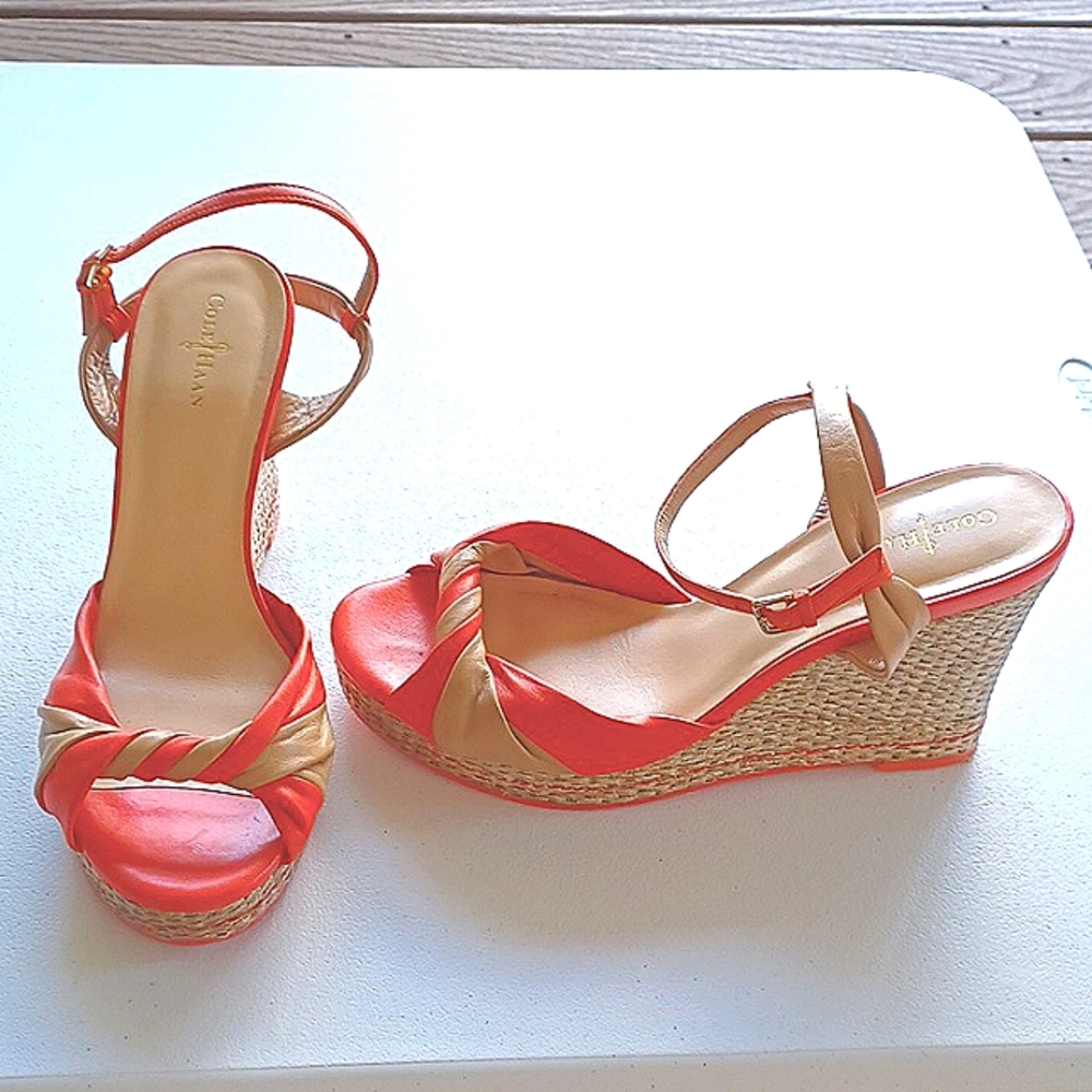 Cole Haan Women's Strap Weave Wedges, Nike Air, Orange and Tan, 8.5